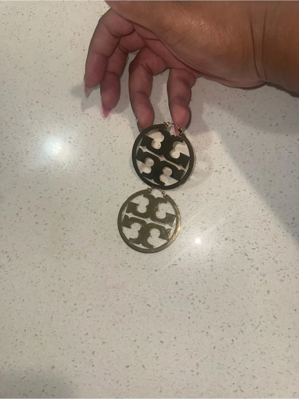Tory Burch Gold Logo Disc Drop Earrings